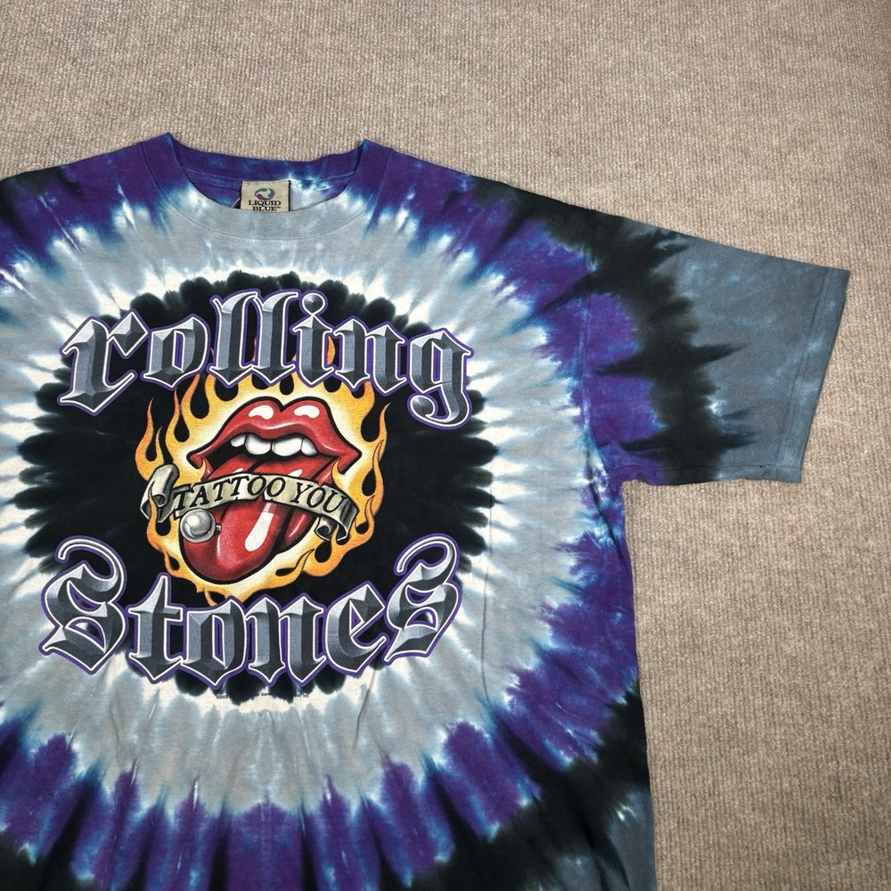 Vintage Liquid Blue Rolling Stones T Shirt‎ Mens L Short Sleeve Tie Dye 2003